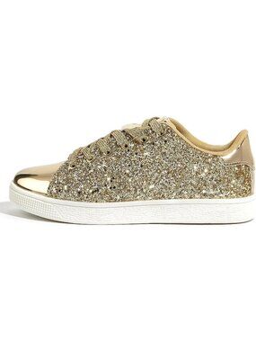Women's All Gold Bling Shiny Sparkle Bedazzled Fashion Sneaker for Walking